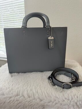 Coach Rogue Gray/Blue Leather Tote with Silver Hardware